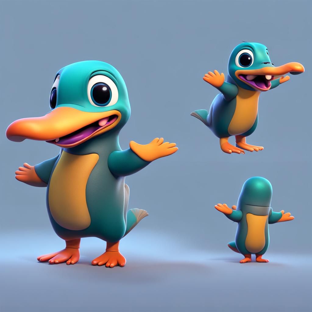 Cute Platypus in Pixar-Style 3D Digital Art