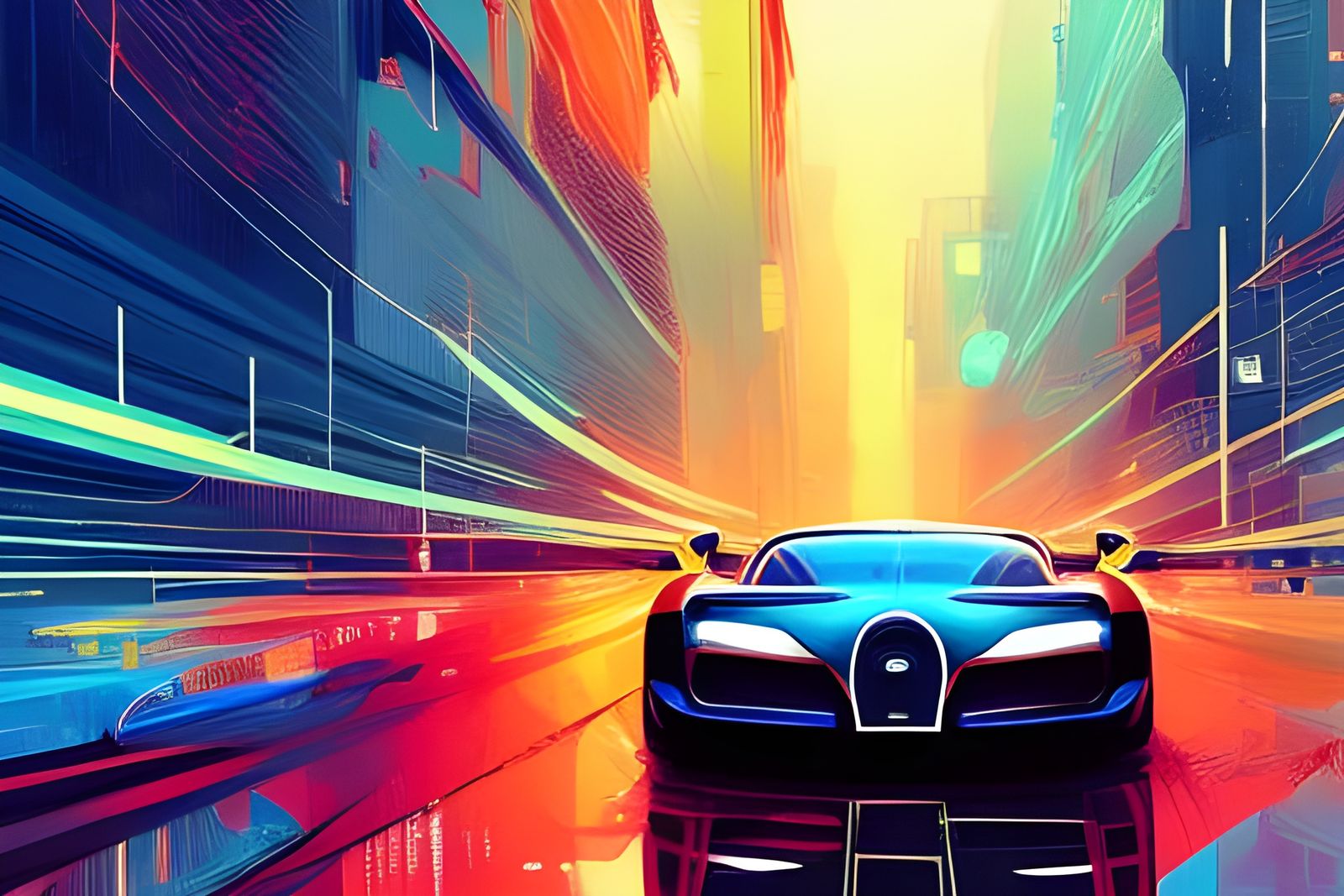 Bugatti Racing in Cityscape - Composite Art