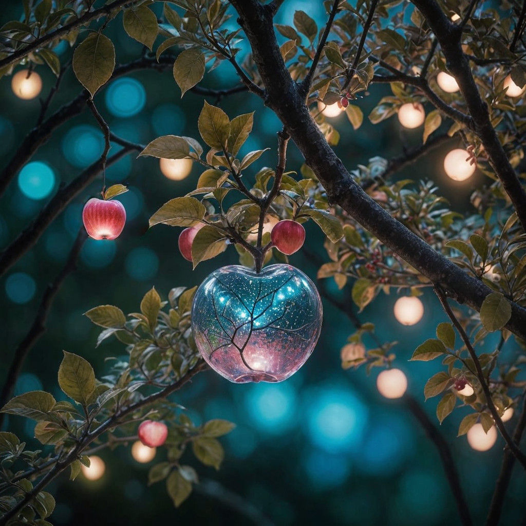 Glowing Apple in Neon Night