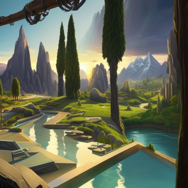 Endless Pool Reflecting Snowy Mountains, Digital Art