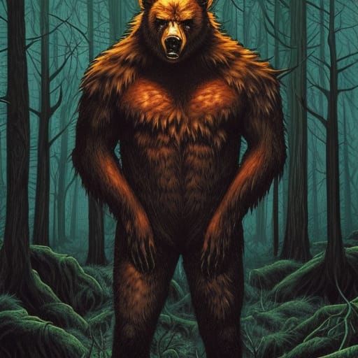 Gothic Noir Portrait of Demonic Werebear
