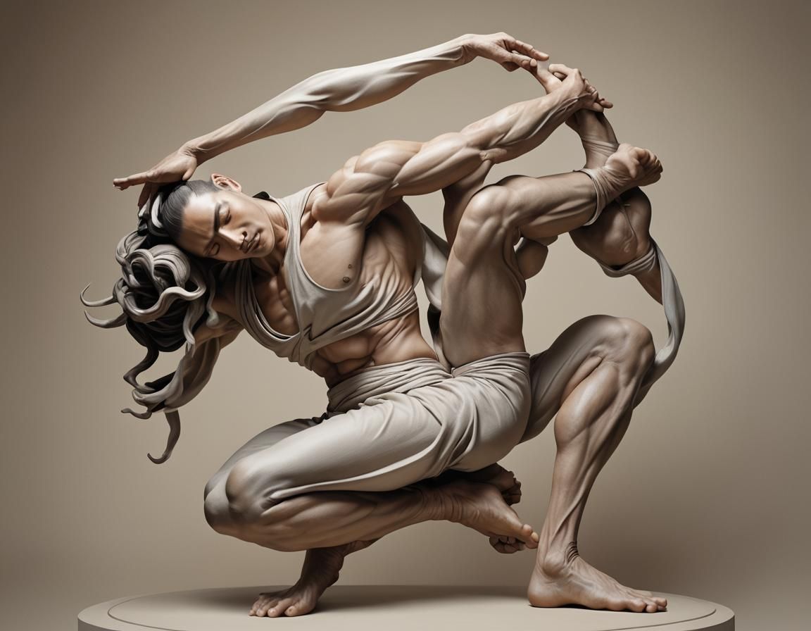 Hyperrealistic Yoga Performer in Sculptural Pose