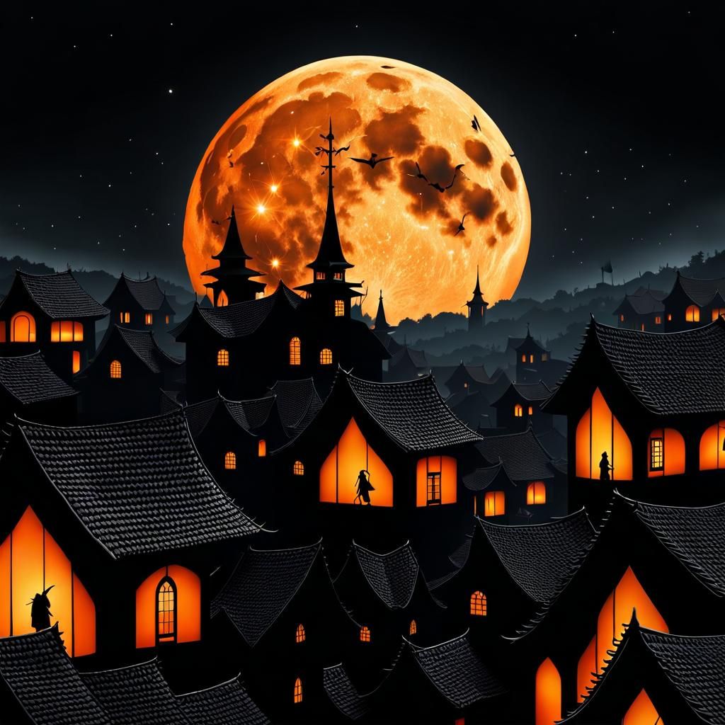 Eerie Village: Evil Creatures Under an Ominous Moon