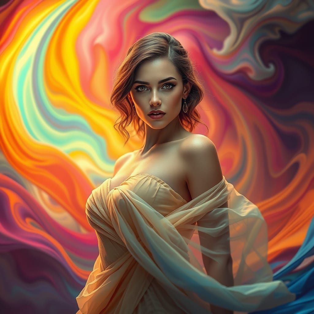 Confident Woman in Steampunk Vortex