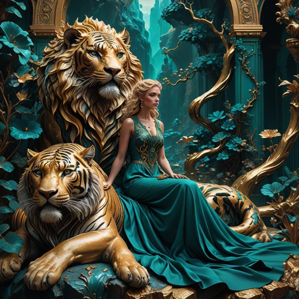 Golden Goddess Rides Majestic Tiger