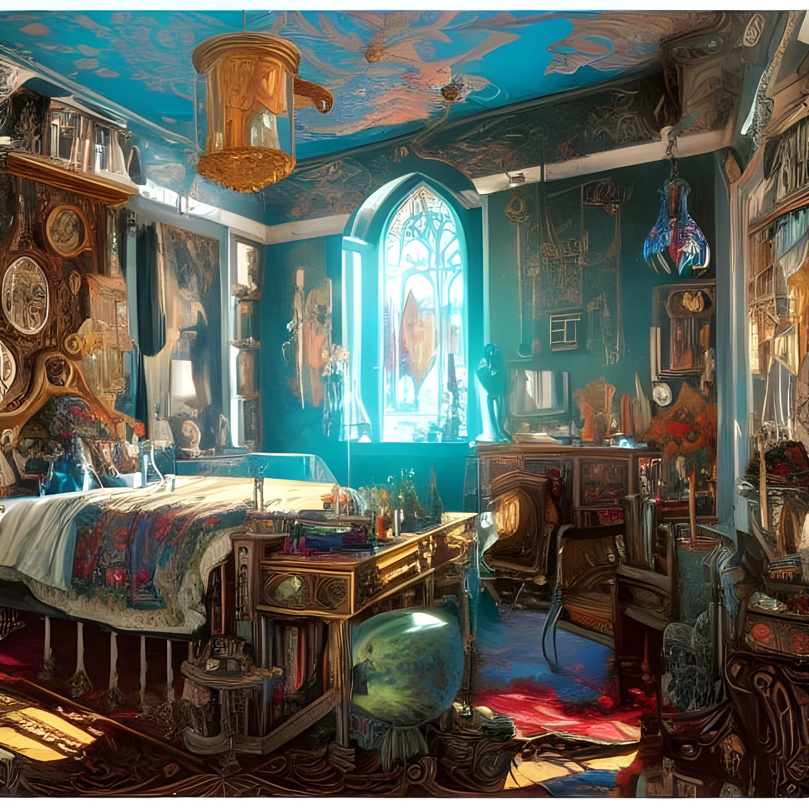 Opulent Gothic Master Bedroom with Sunlight