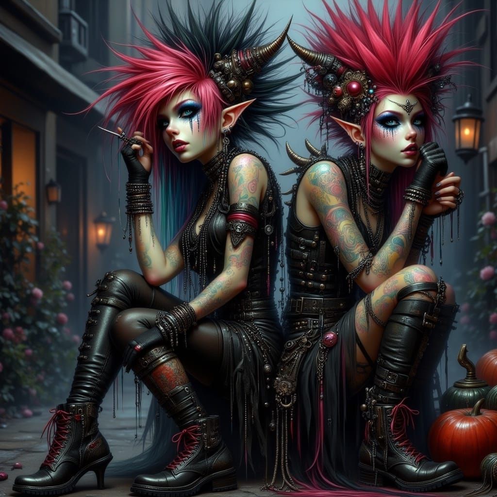 Punk Vampire Woman with Dual Mohawks