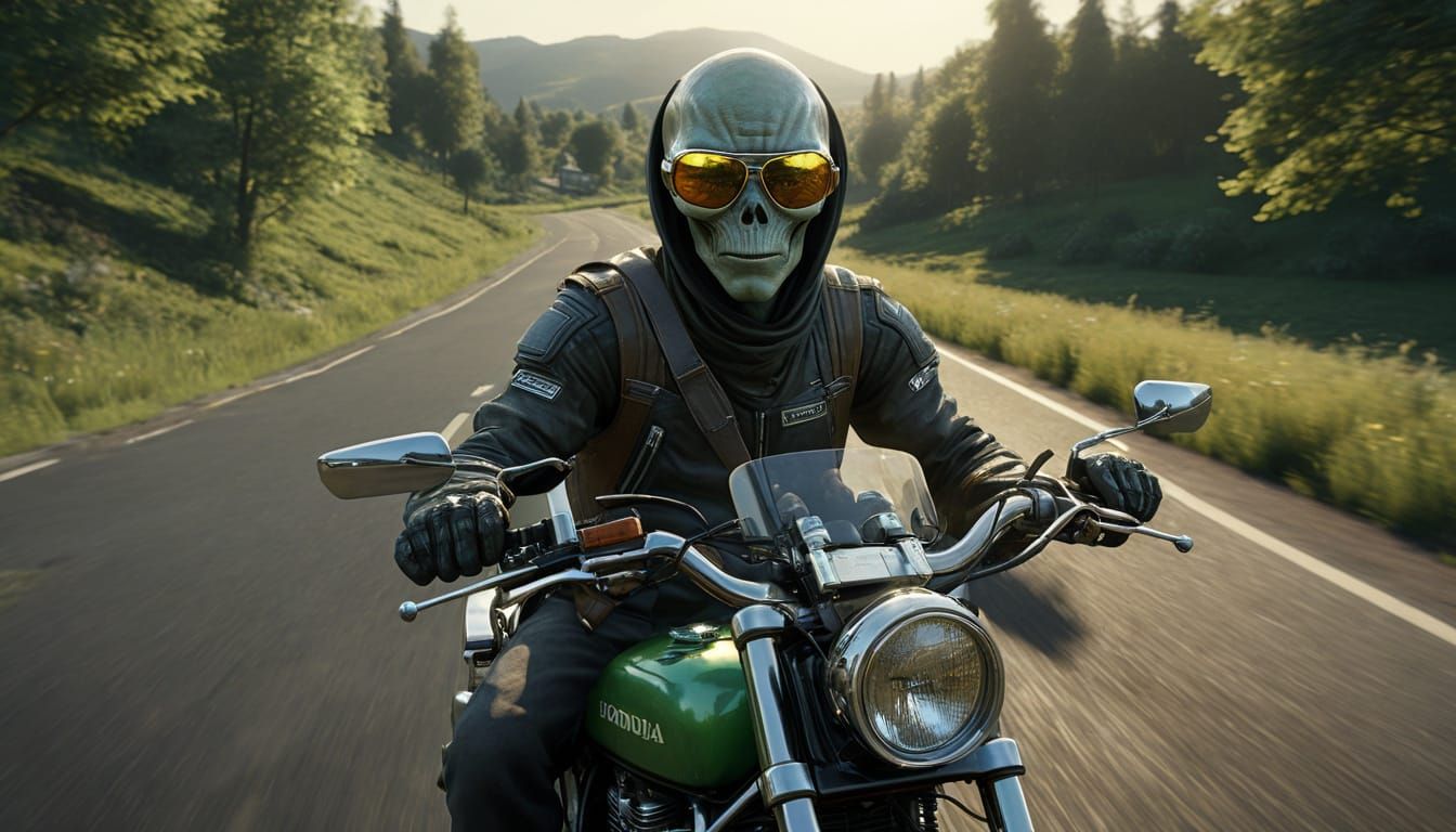 Alien Rider on Honda CB750K in English Countryside