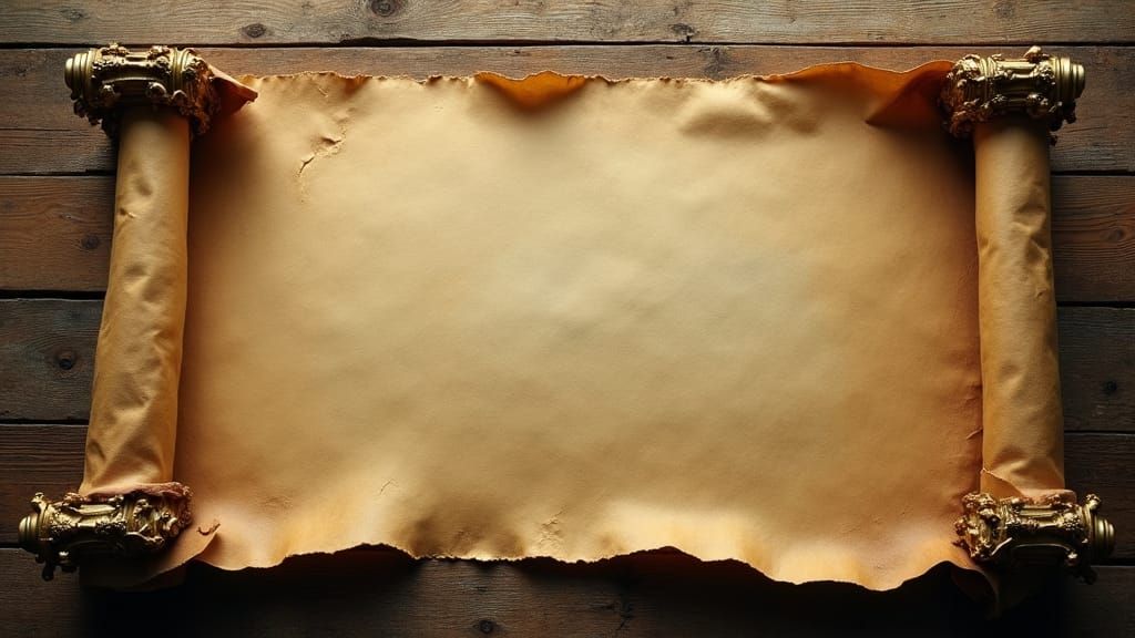 Ornate Ancient Scroll on Royal Table, Cinematic Film