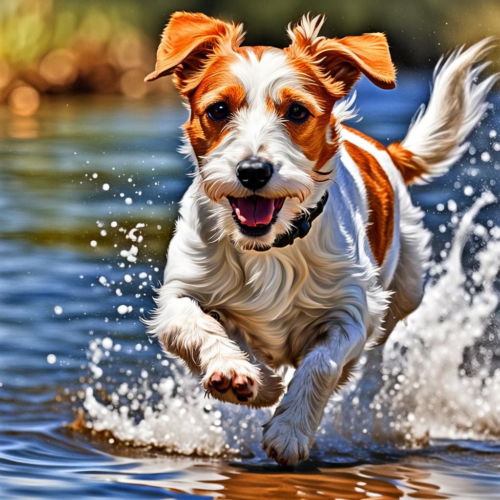 Jack Russell Terrier Chasing, Watercolor Style