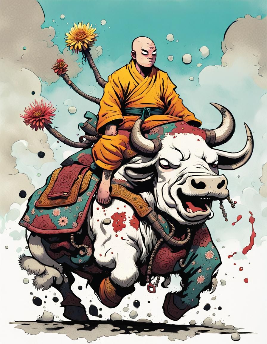 Shaolin Monk On A Bull