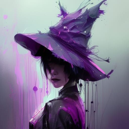 Purple Witch Portrait in Detailed Watercolor Style