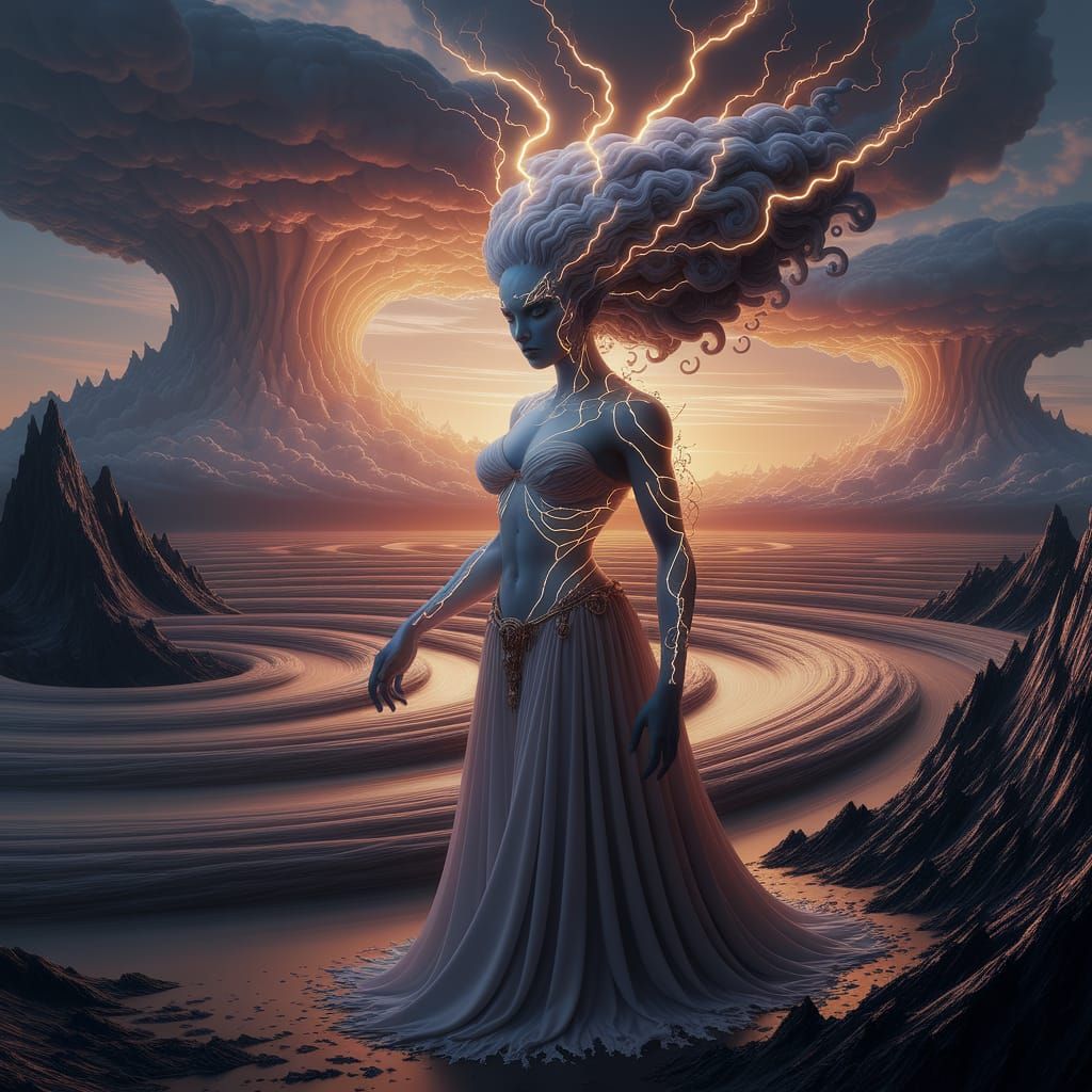 Lovecraftian Storm Deity in Perpetual Sunset