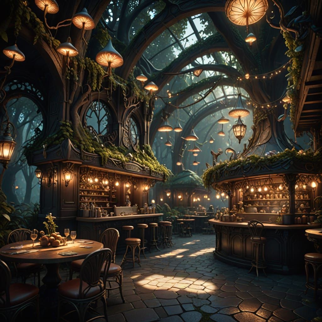 Magical Woodland Cafe Serving Fantasy Creatures