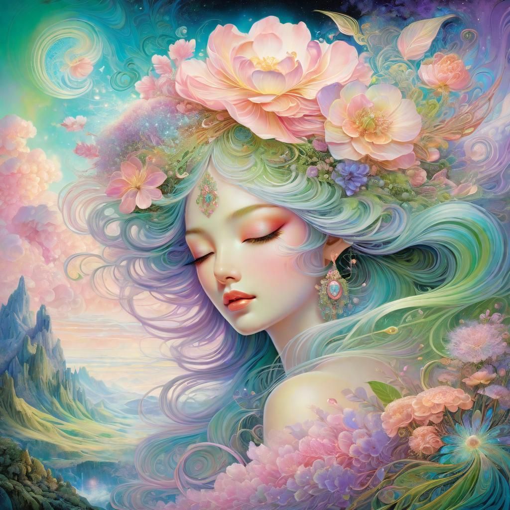 Dreamy Flower Digital Illustration in Pastel Colors