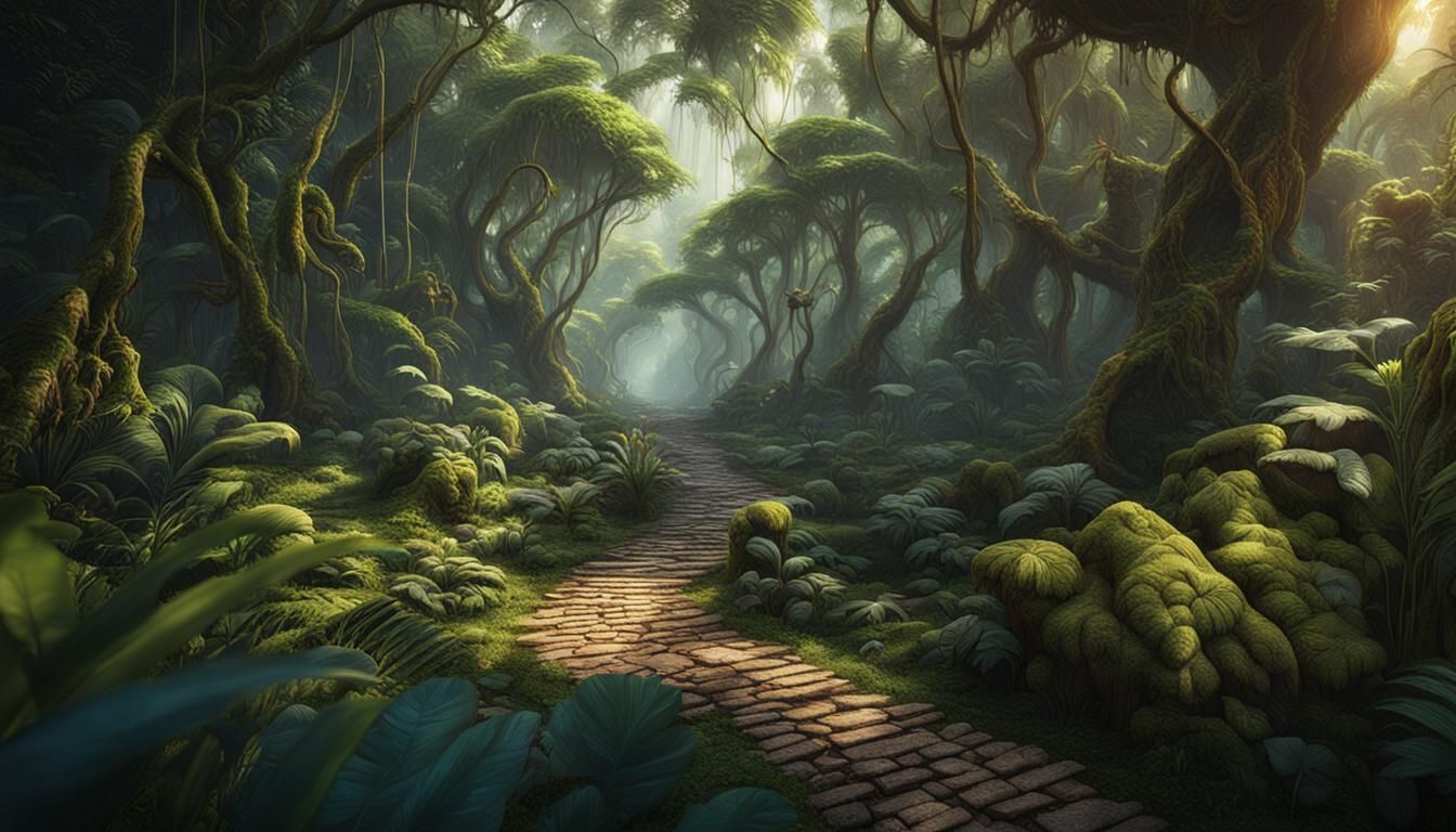 Sunlit Jungle Path in Detailed Matte Painting