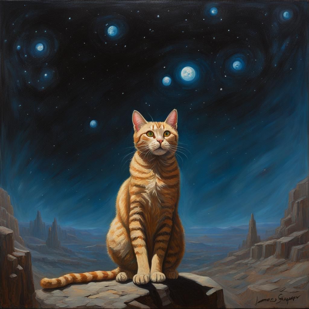 Cosmic Cat Eyes Painting of Feline Overlords