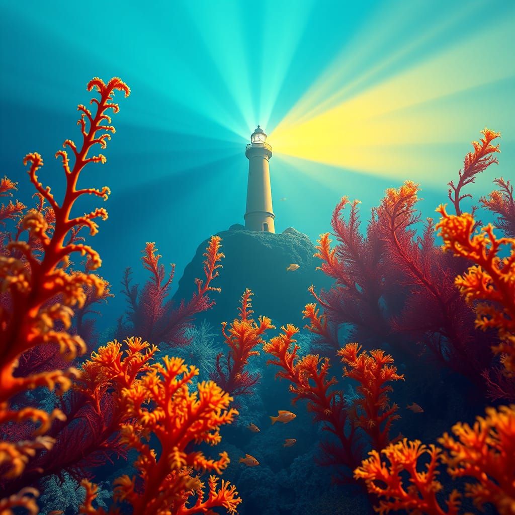 Bioluminescent Lighthouse and Kelp Forest in Pixar Style