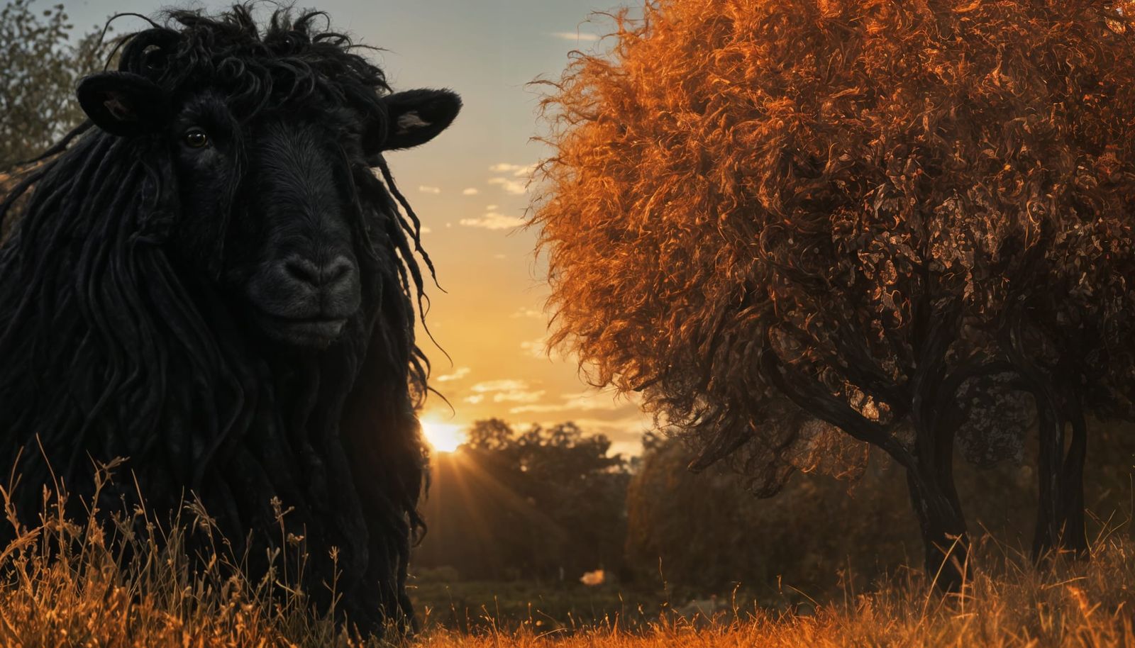 Black Wensleydale Sheep Hopping at Sunset