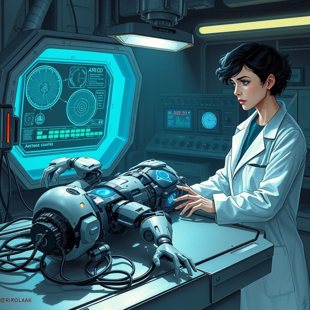 Futuristic Lab Scene in Comic Book Art Style