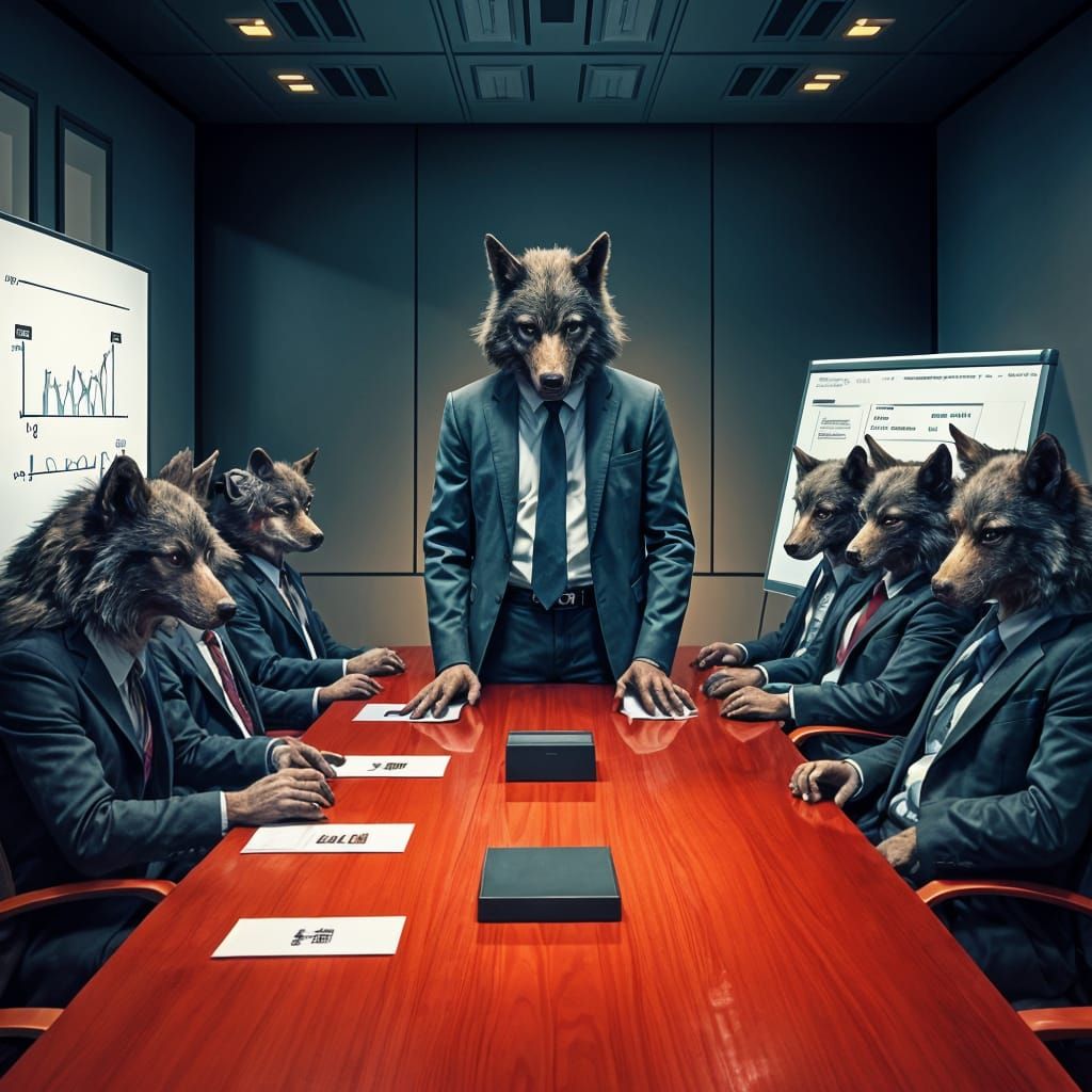 Werewolf Business Meeting in Hyperrealistic Style