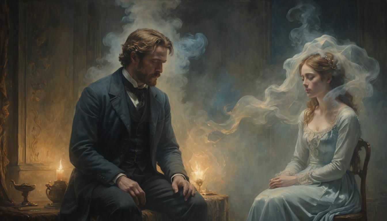 Victorian Ghostly Woman in Oil Painting