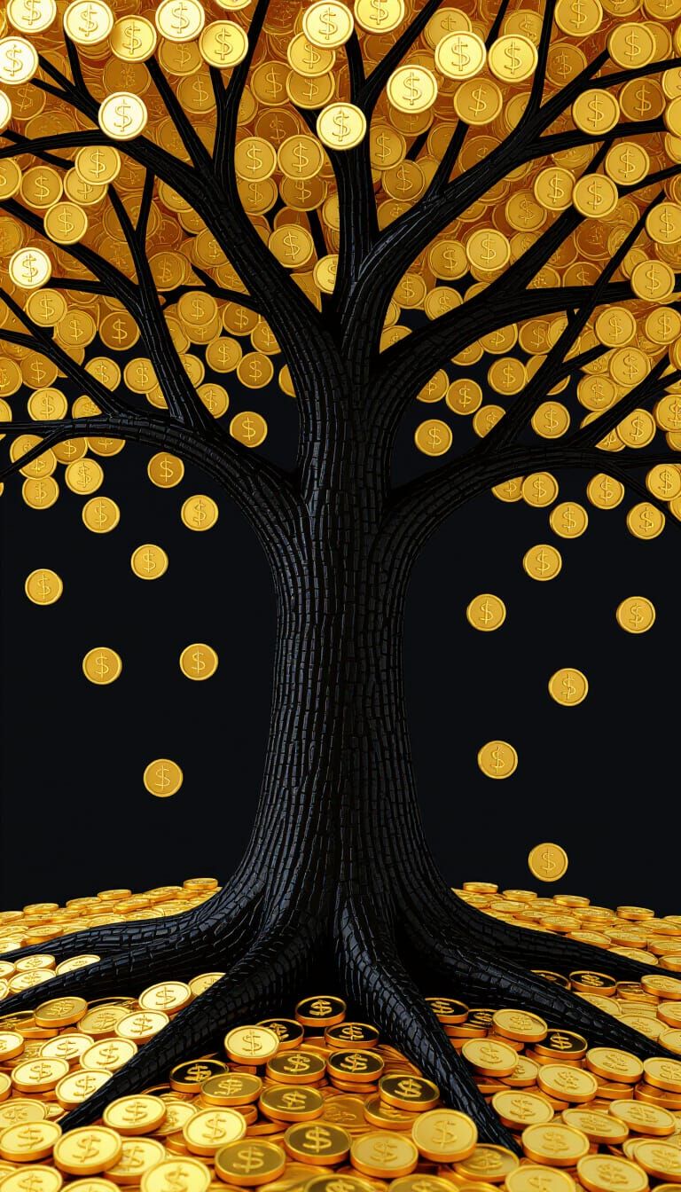 Tree with Gold Coins in Realistic Style