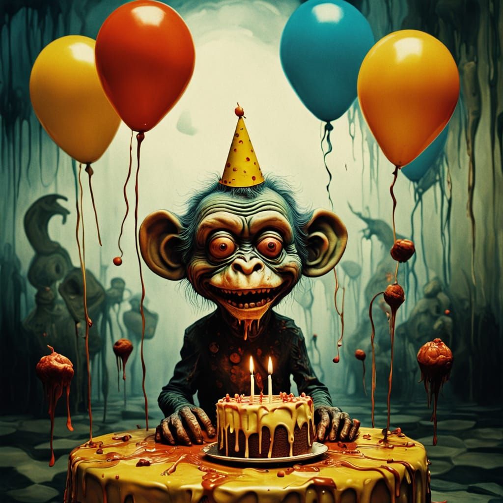 Surreal Birthday Nightmare in Vibrant Oil Paint