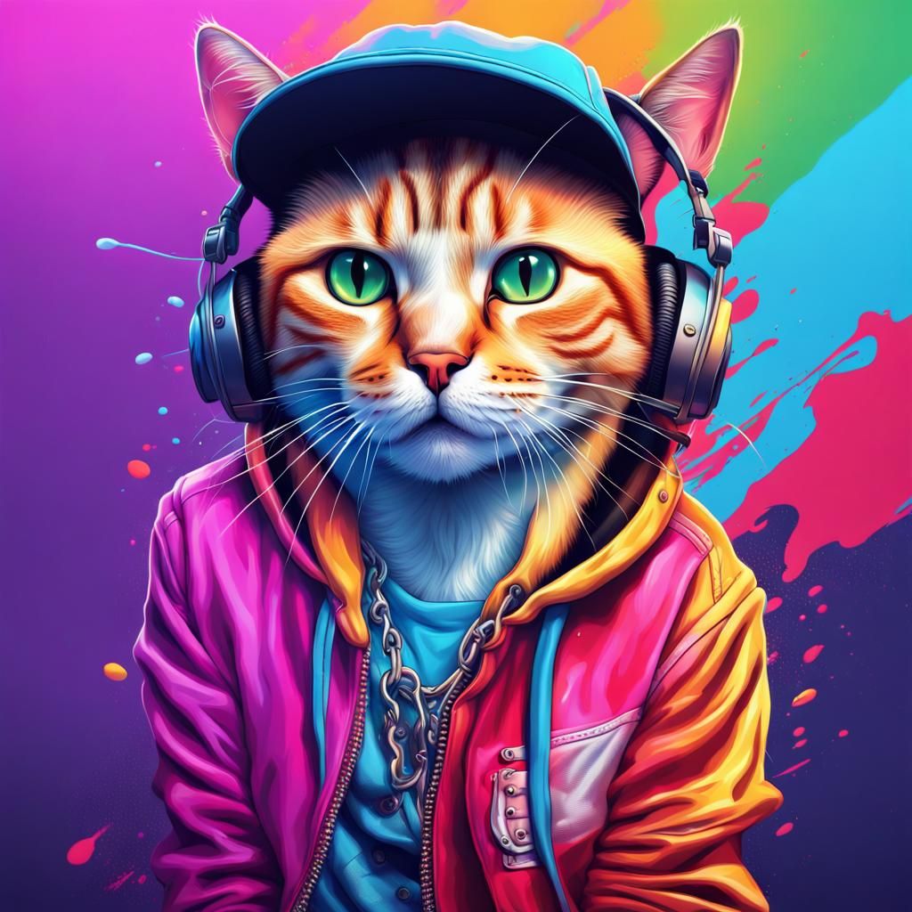 Hyperrealistic Rapper Cat in Theatre Style