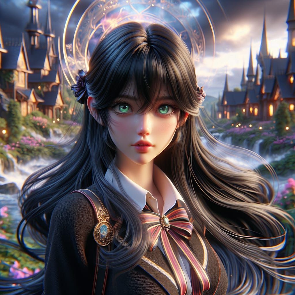 Fantasy Girl in Magical School Uniform, Detailed Matte Paint...