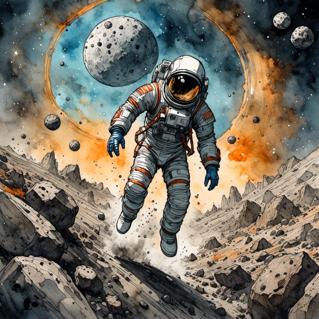 Spaceman navigating an asteroid field <lora:Caffeine Fuelled...