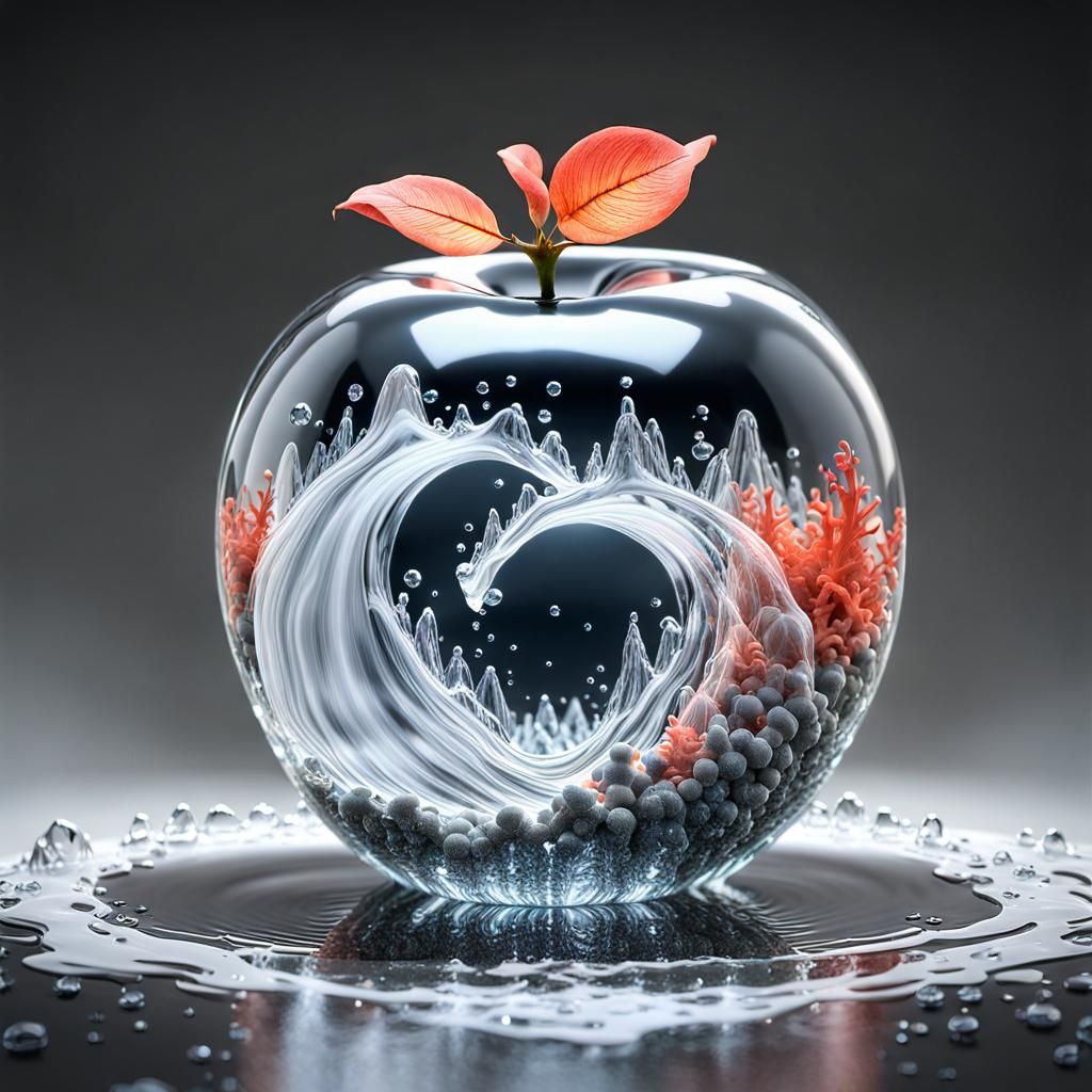 Crystal Apple with Volumetric Waterfall Inside