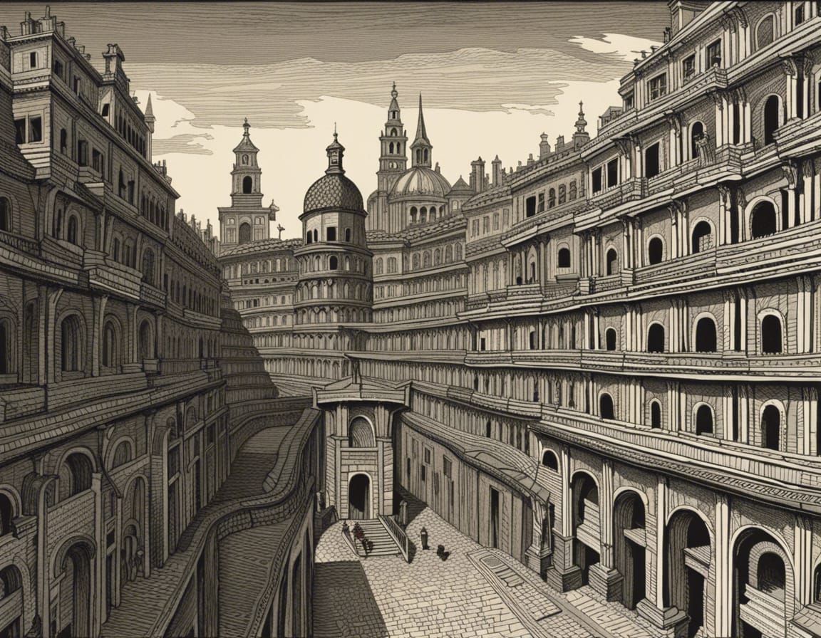 Detailed Line Art of a Labyrinthine City