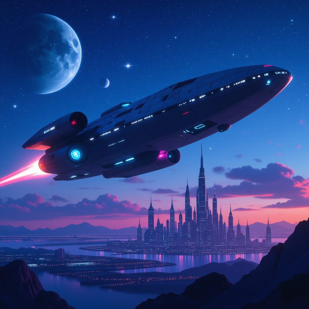 Cosmic Metropolis Spaceship in Dystopian Concept Art