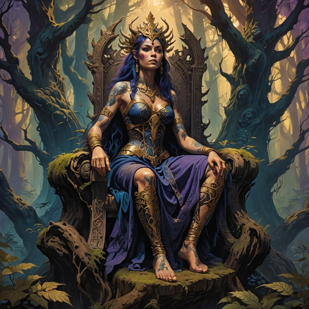 Mystical Forest Queen in Frazetta-Vallejo Style