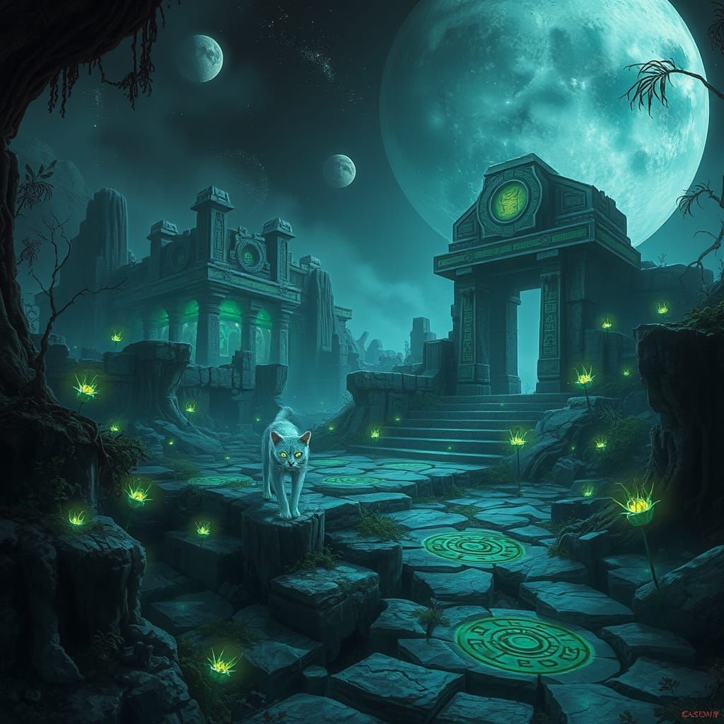 Spectral Cat in Moon Temple Ruins