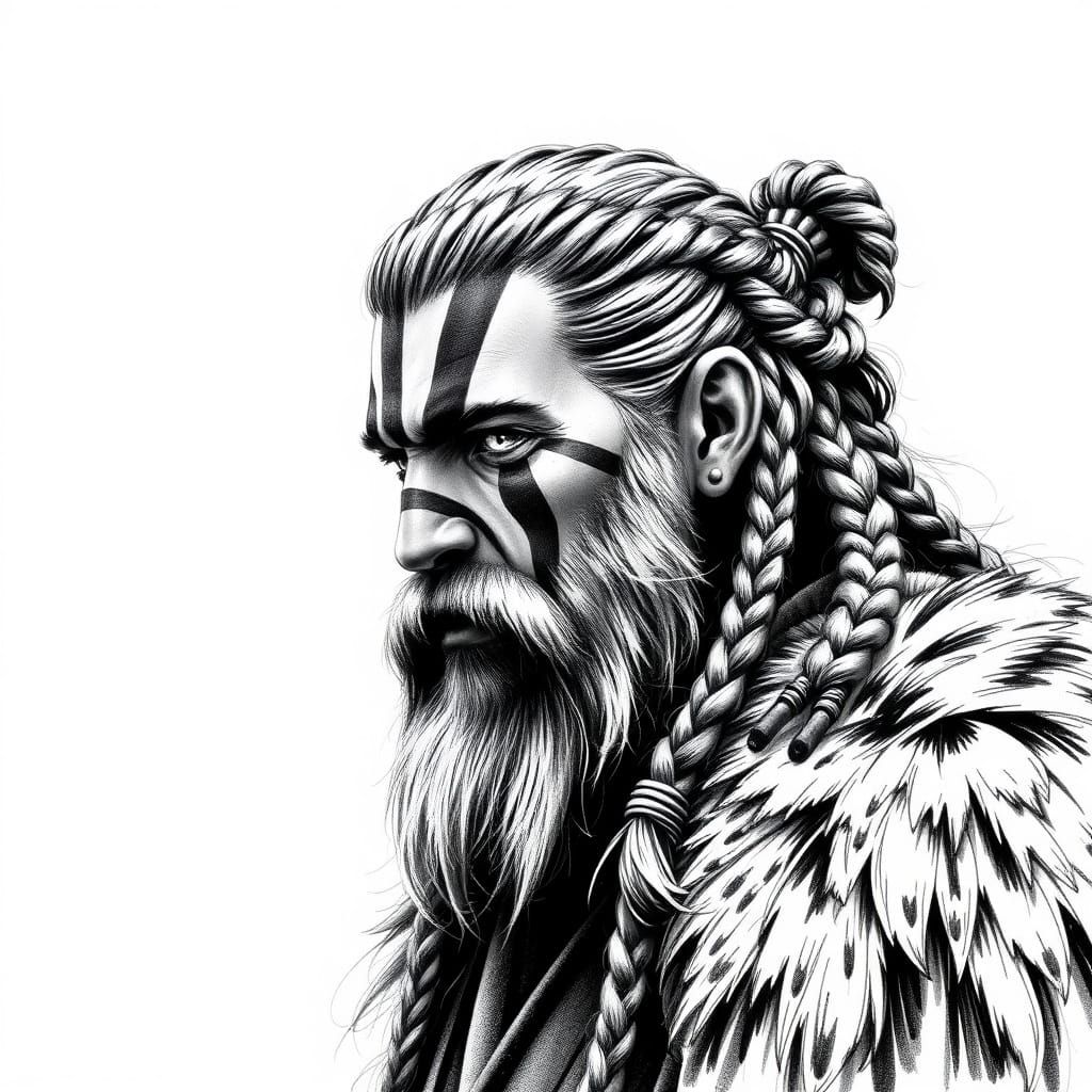 Viking Berserker Warrior in Detailed Fantasy Drawing