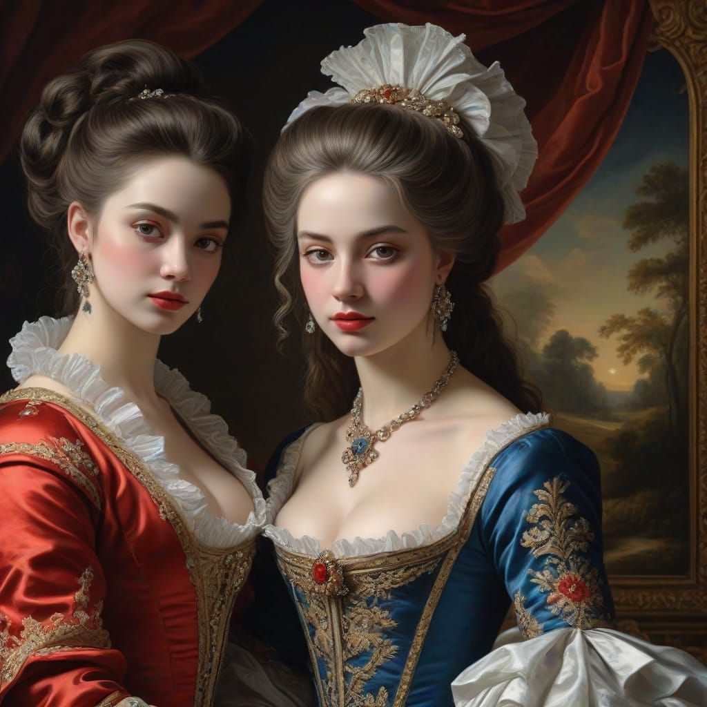 Regal Courtesans in Lavish 18th Century Attire
