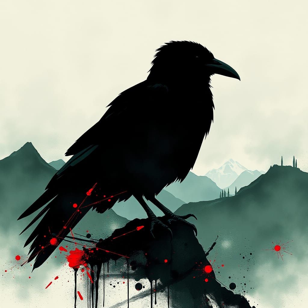 Celtic Crow Silhouette on Ancient Battlefield