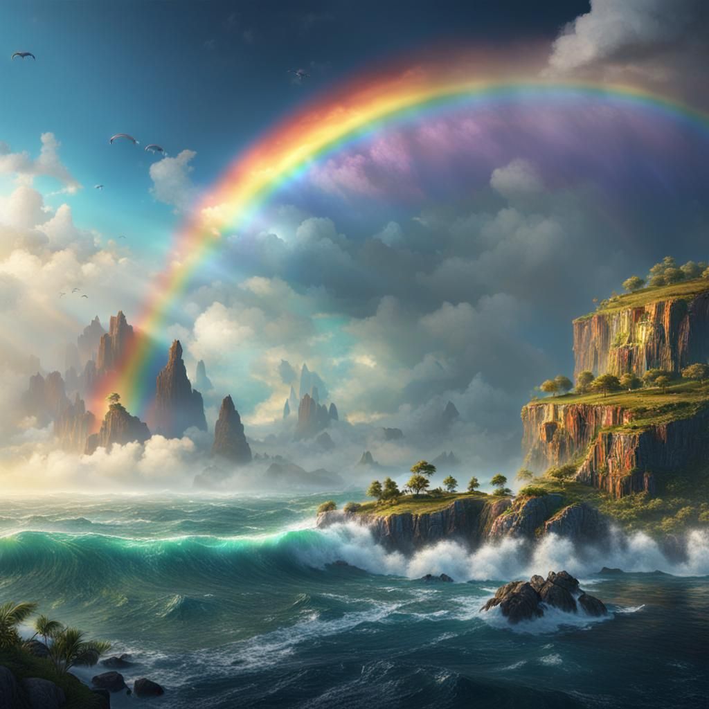 Rainbow Over the Sea: Detailed Matte Painting