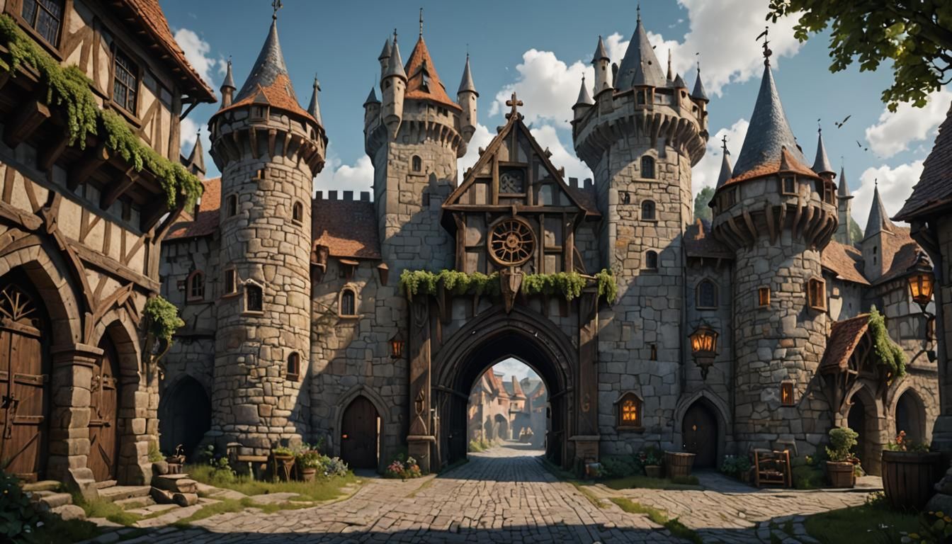 Fortified Medieval Town Gate in Detailed Matte Painting