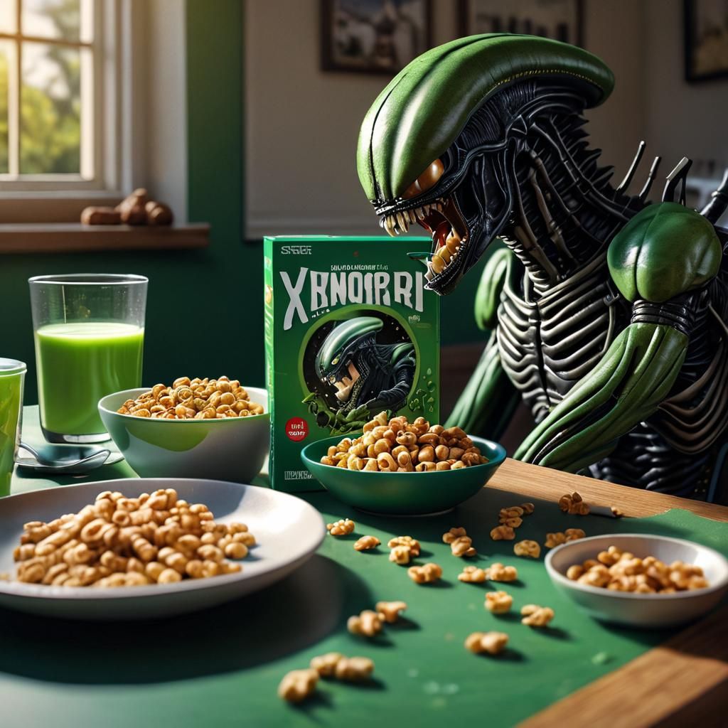 Surreal Xenomorph Breakfast in Cristiano Siqueira Style