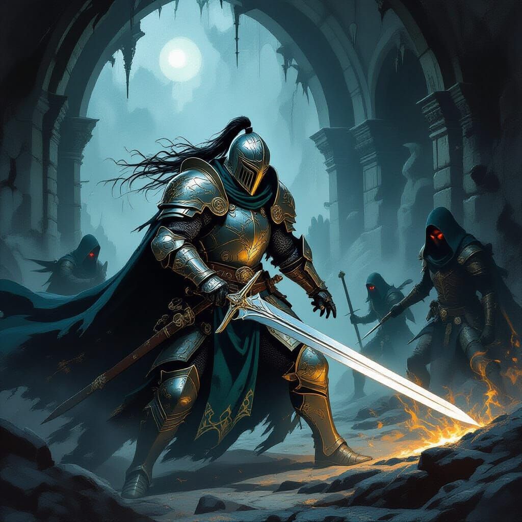 Knight Battles Through Dark Mystical Realm
