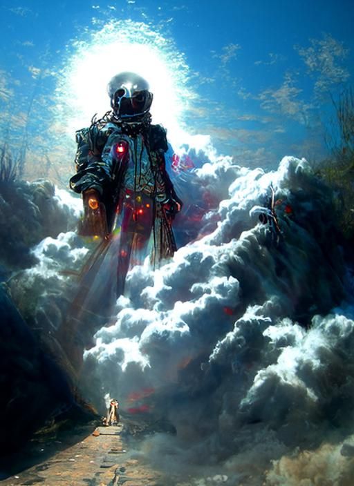 Surreal Stepping into Ether with God, in Steampunk Synthwave...
