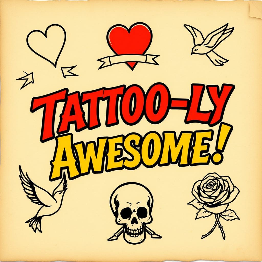 American Traditional Tattoo Flash Sheet with Classic Designs