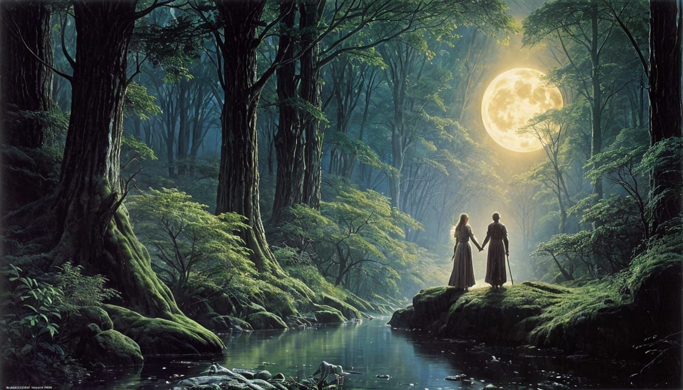 Elven Lovers in Moonlit Nan Elmoth