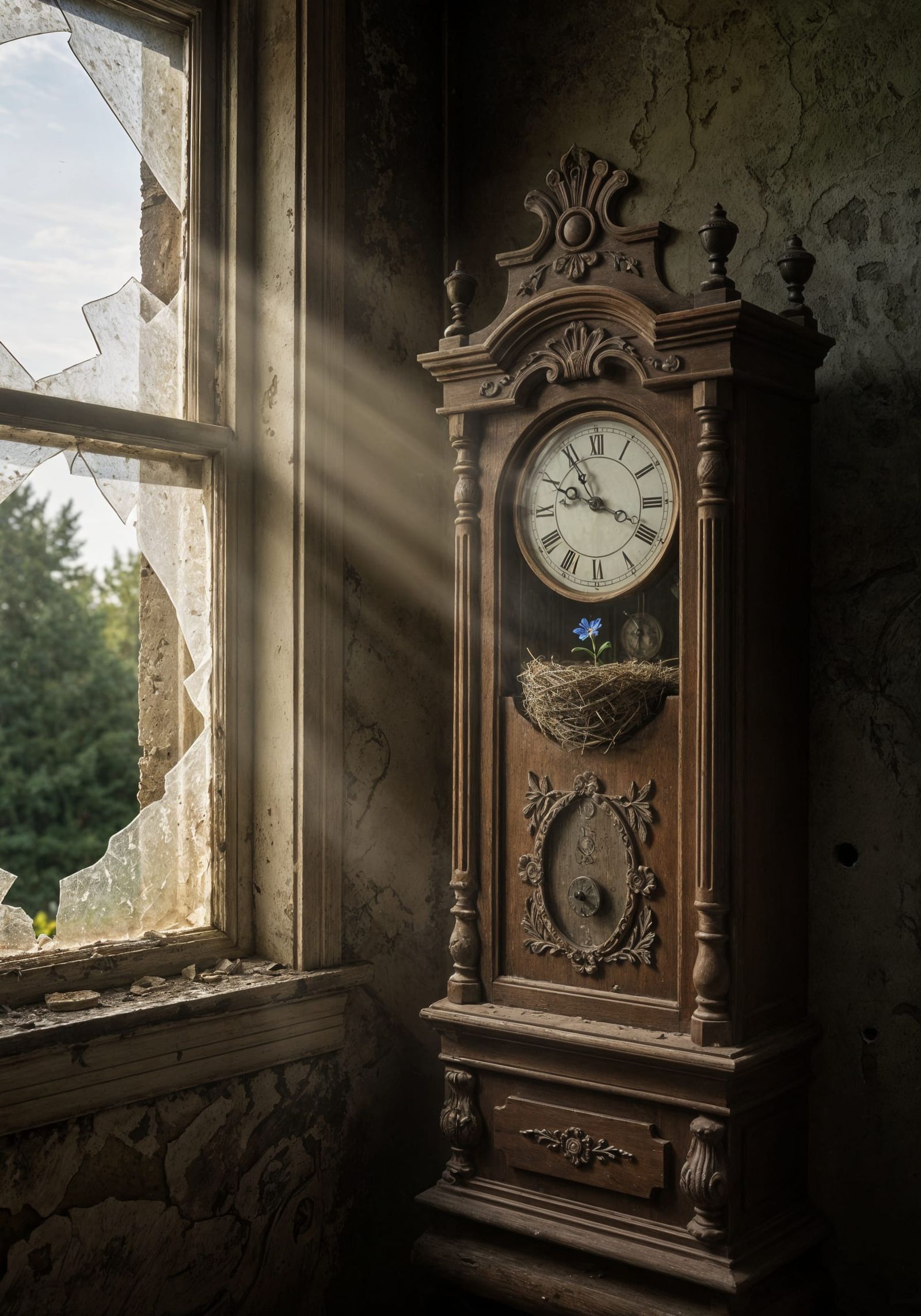 Flower in Bird's Nest Clock: Award-Winning Photography