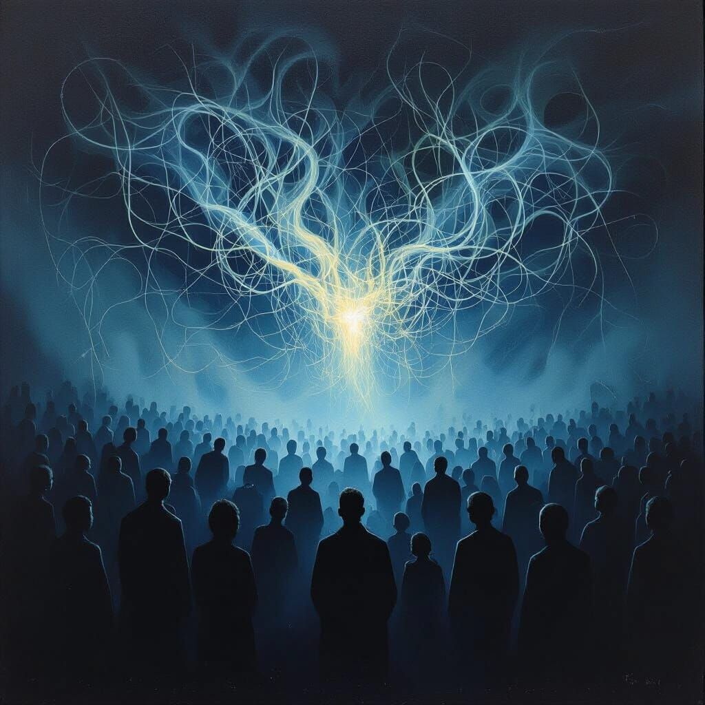 Surreal Crowd Dissolving Into Ethereal Darkness