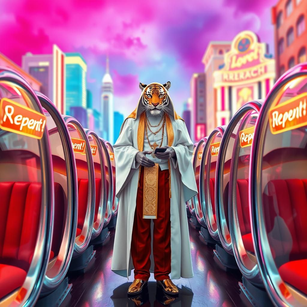 Retro-Futuristic Priest in Neon Metropolis