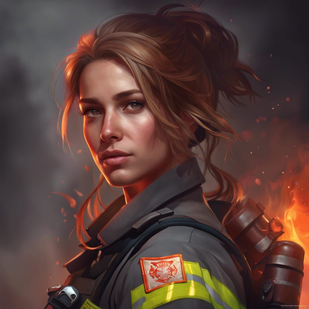 Detailed Portrait of a Firefighter in Digital Art Style